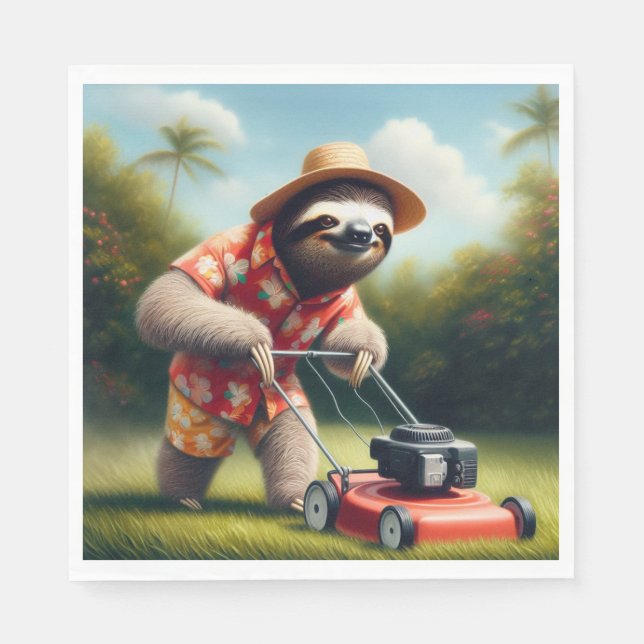 Sloth Mowing Lawn Napkins (Front)