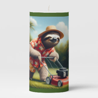 Sloth Mowing Lawn Pillar Candle