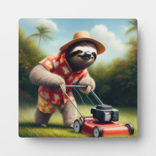 Sloth Mowing Lawn Plaque