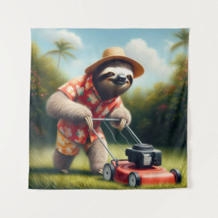 Sloth Mowing Lawn Tapestry