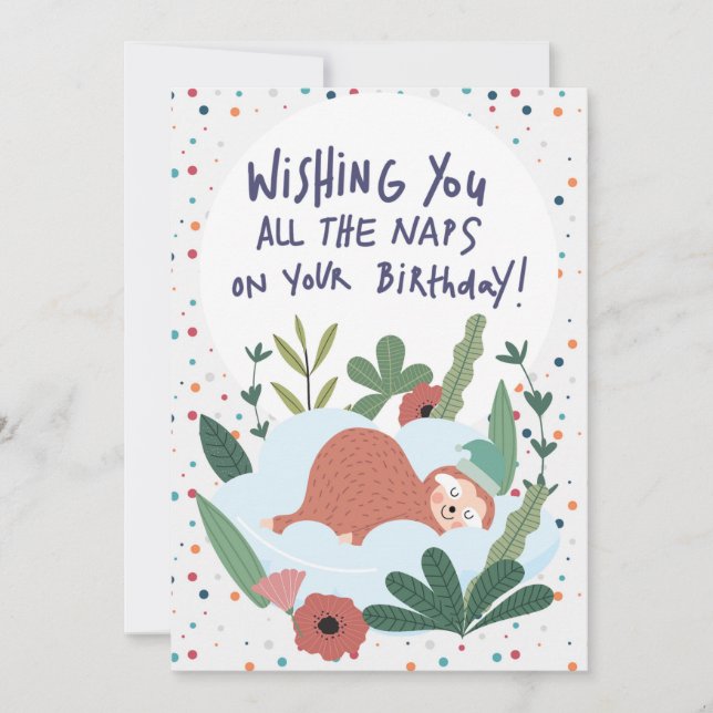 Sloth Nap Lazy Birthday - Polka Theme Card (Front)