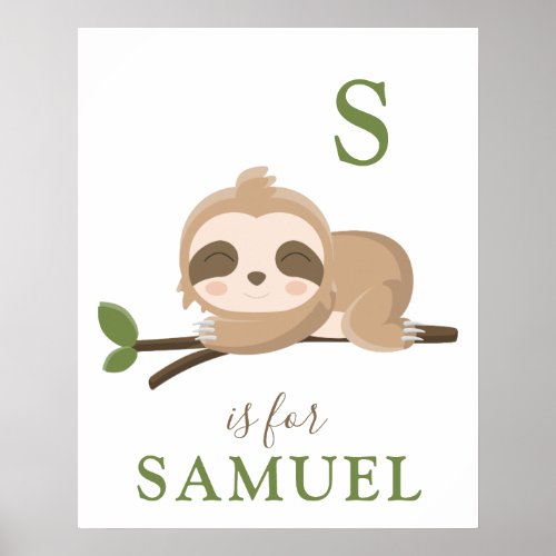 Sloth nursery art print  Baby name