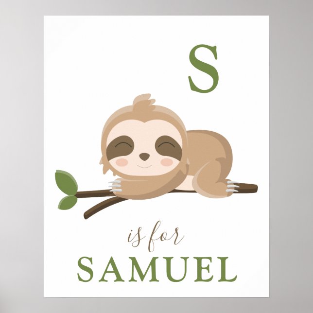 Sloth nursery art print | Baby name (Front)