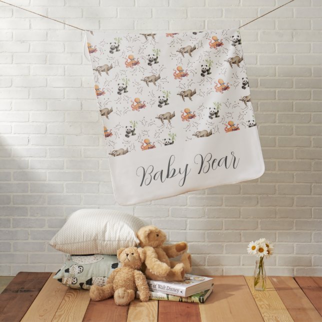 Sloth Octopus Panda Party  Baby Blanket (In Situ)