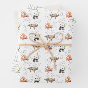 Sloth Octopus Panda Party Wrapping Paper Sheets