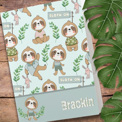 Sloth On Cute Boy Sloth Pattern Green Opal Pocket Folder