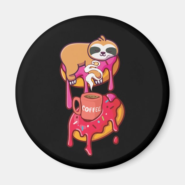 Sloth On Donut With Cup Of Steaming Coffee Game Magnet (Front)