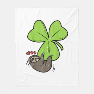 Sloth On Shamrock Hearts Cute St Patricks Day Men  Fleece Blanket