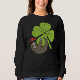 Sloth On Shamrock Hearts Cute St Patricks Day Men  Sweatshirt