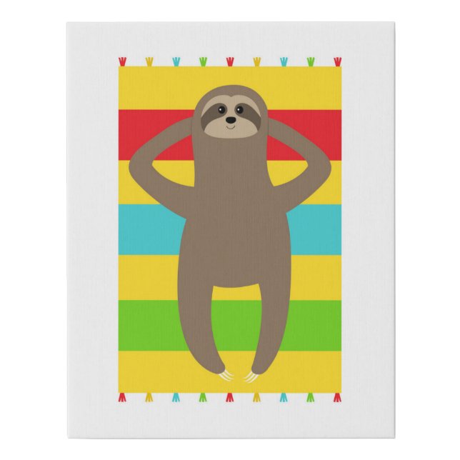 Sloth On The Beach Faux Canvas Print (Front)