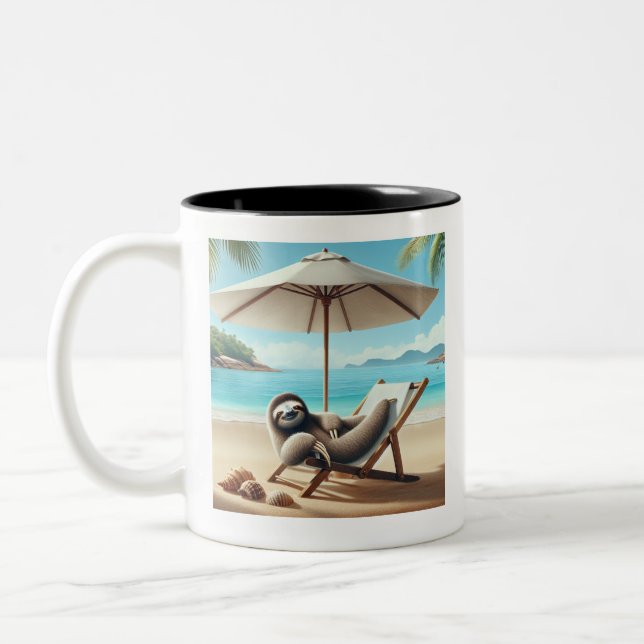 Sloth on the Beach Funny Coffee Cup (Left)