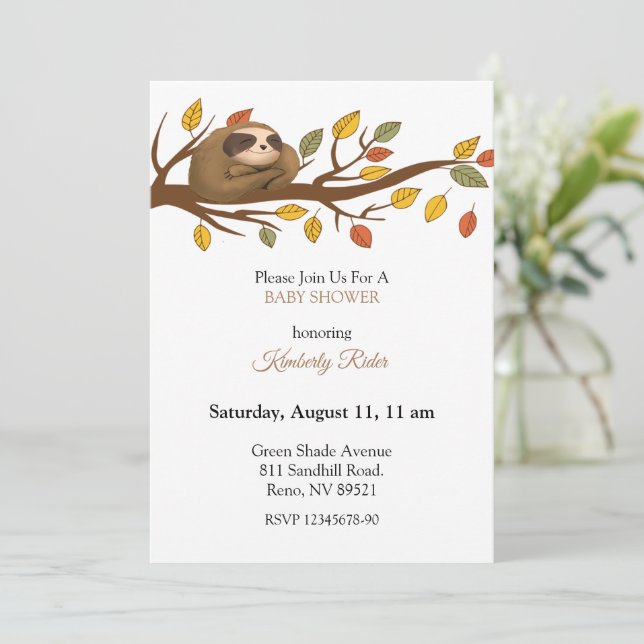Sloth On Tree Invitation (Standing Front)