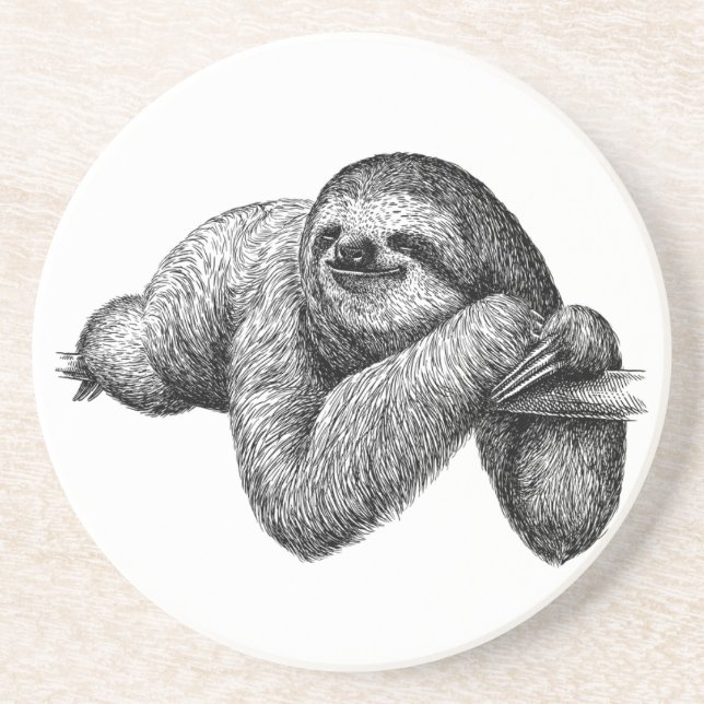 Sloth on tree sandstone coaster (Front)
