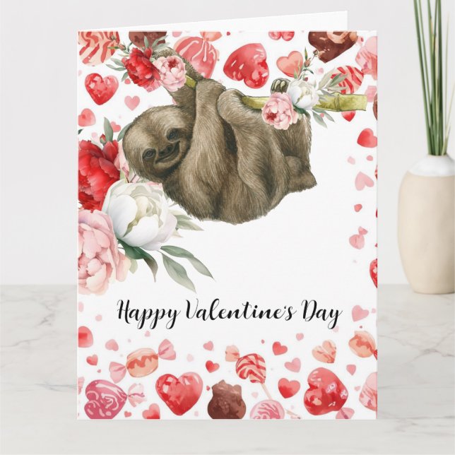 Sloth on Valentine's Day  Card (Front)