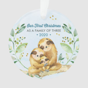 Sloth Our First Christmas As A Family of 3 Ornament