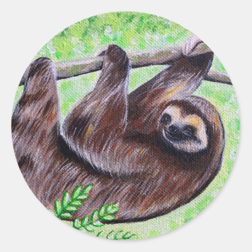 Sloth Painting Classic Round Sticker