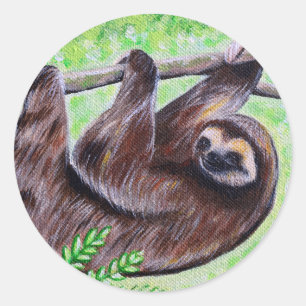 Sloth Painting Classic Round Sticker