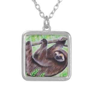 Sloth Painting Silver Plated Necklace