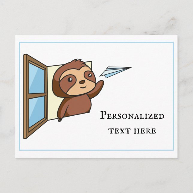 Sloth Paper Airplane Note Postcard (Front)
