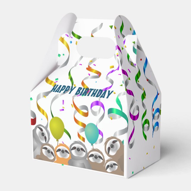 Sloth Party Confetti Balloons Curled Streamers Favor Boxes (Back Side)