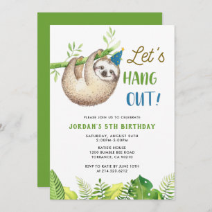 Sloth Party Hanging Sloth Boy Birthday Party Invitation