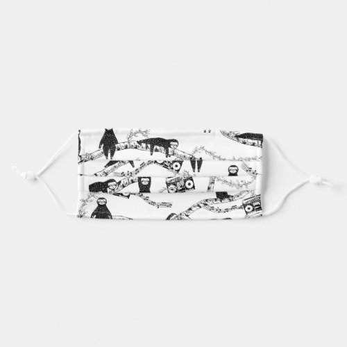 Sloth pattern black and white adult cloth face mask