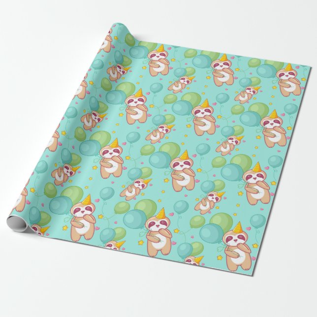 Sloth Pattern Wrapping Paper (Unrolled)