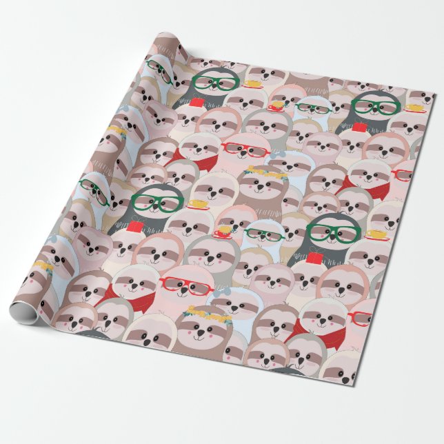 Sloth Pattern Wrapping Paper (Unrolled)