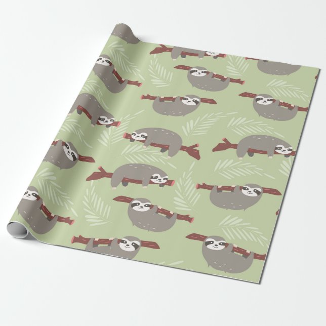Sloth Pattern Wrapping Paper (Unrolled)