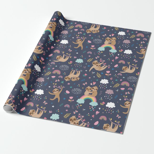 Sloth Pattern Wrapping Paper (Unrolled)