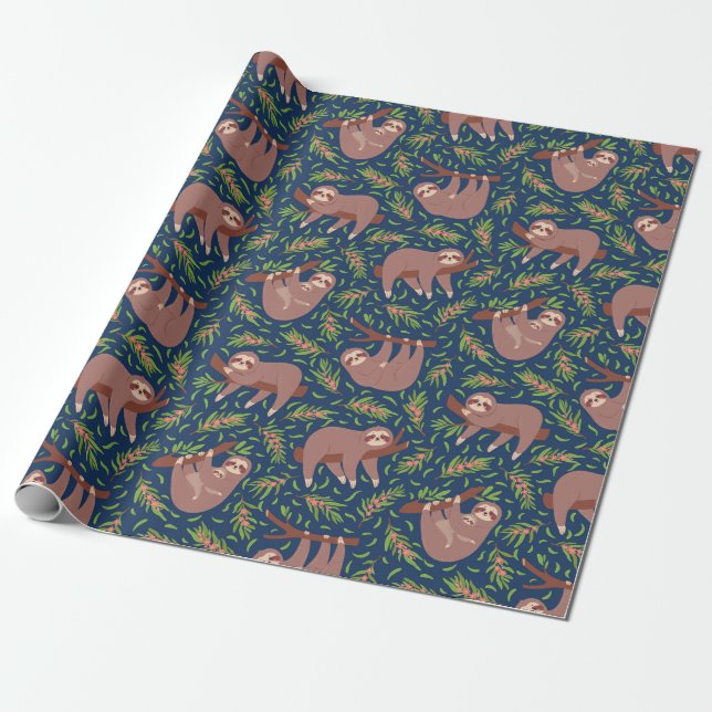 Sloth Pattern Wrapping Paper (Unrolled)