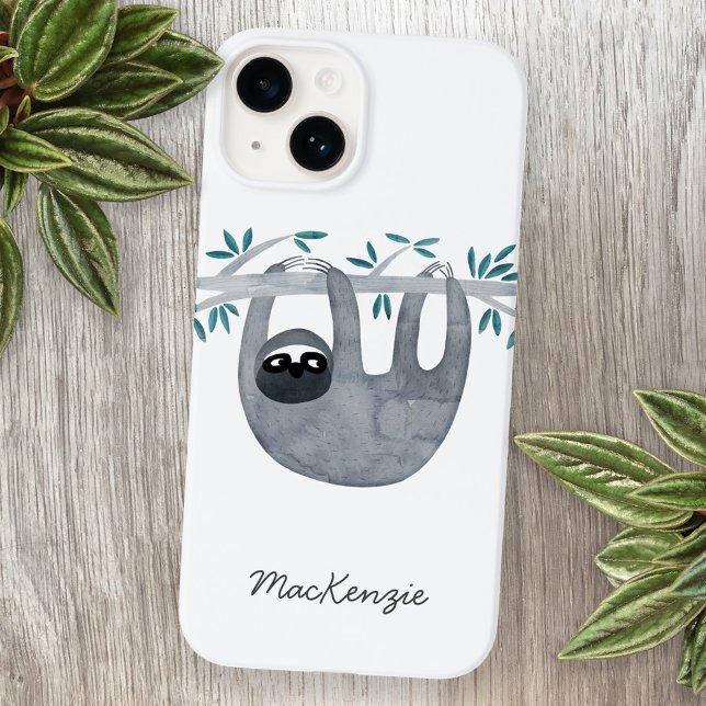 Sloth Personalized Iphone Case (Sloth watercolor personalized cell phone case)