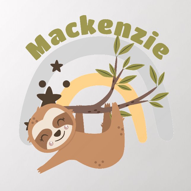 Sloth Personalized Name Children's Bedroom Wall Decal (Insitu 2)