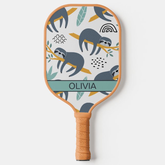 Sloth Pickleball Paddle, Modern, Personalized Name Paddle (Front)