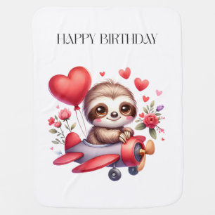 Sloth Pilot Birthday Baby Blanket