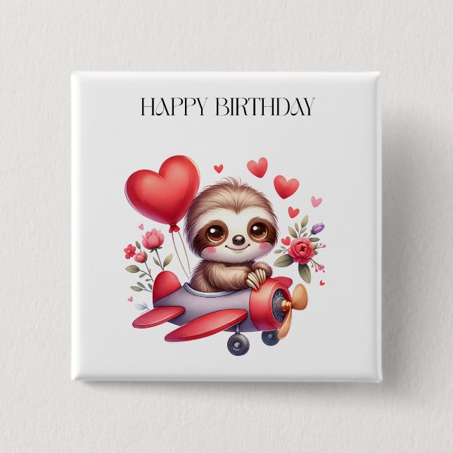 Sloth Pilot Birthday Button (Front)