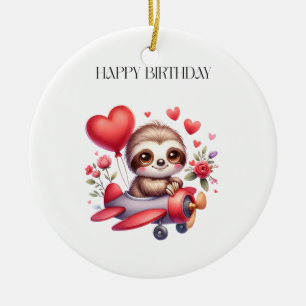 Sloth Pilot Birthday Ceramic Ornament