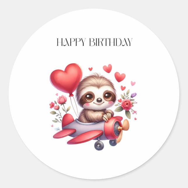 Sloth Pilot Birthday Classic Round Sticker (Front)