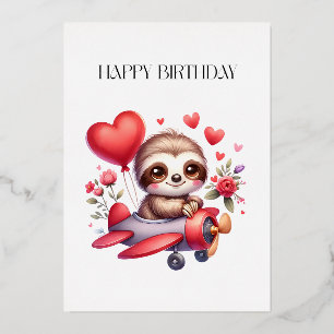 Sloth Pilot Birthday Foil Invitation