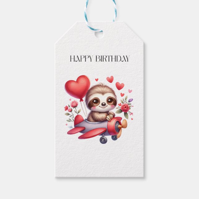 Sloth Pilot Birthday Gift Tags (Front)