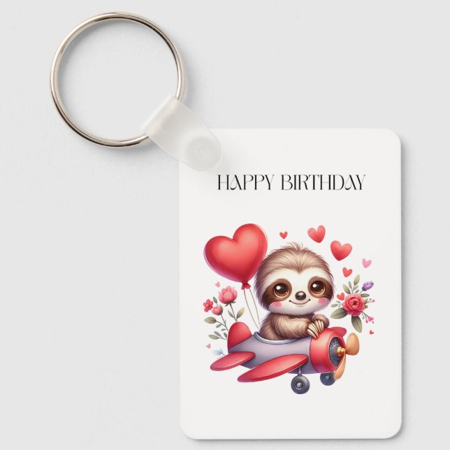 Sloth Pilot Birthday Keychain (Front)
