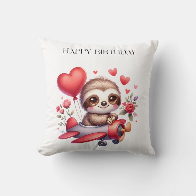 Sloth Pilot Birthday Throw Pillow (Front)