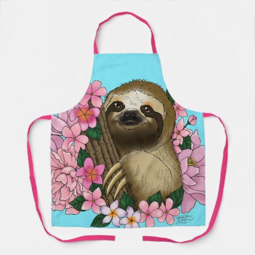 Sloth Pink Flowers  Apron