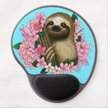 Sloth Pink Flowers Gel Mouse Pad by tigressdragon at Zazzle