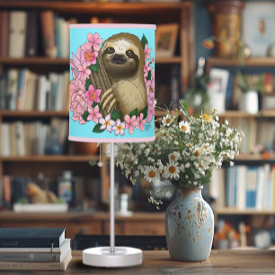 Sloth Pink Flowers Table Lamp