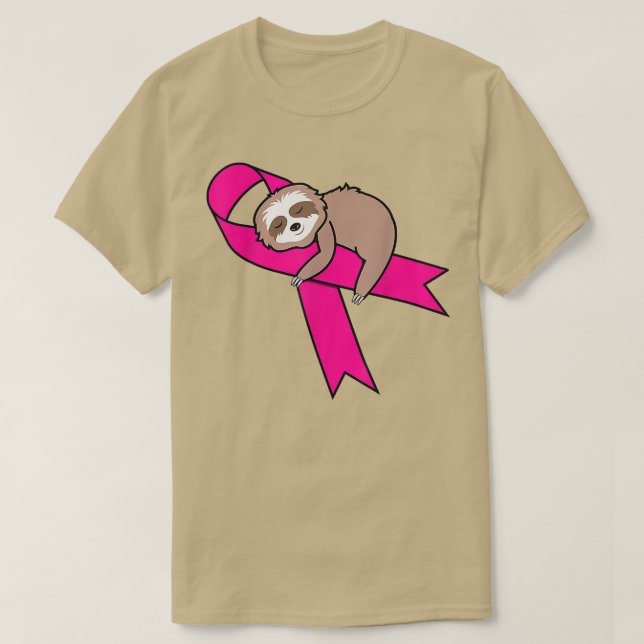 Sloth Pink Ribbon Warrior Cute Breast Cancer Aware T-Shirt (Design Front)