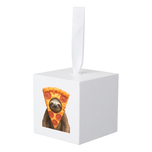 Sloth pizza funny weird prank meme cute happy chri cube ornament (Front Angled)