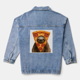 Sloth pizza funny weird prank meme cute happy chri denim jacket