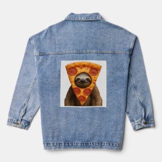 Sloth pizza funny weird prank meme cute happy chri denim jacket