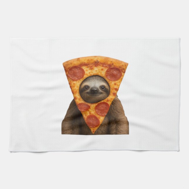 Sloth pizza funny weird prank meme cute happy chri kitchen towel (Horizontal)
